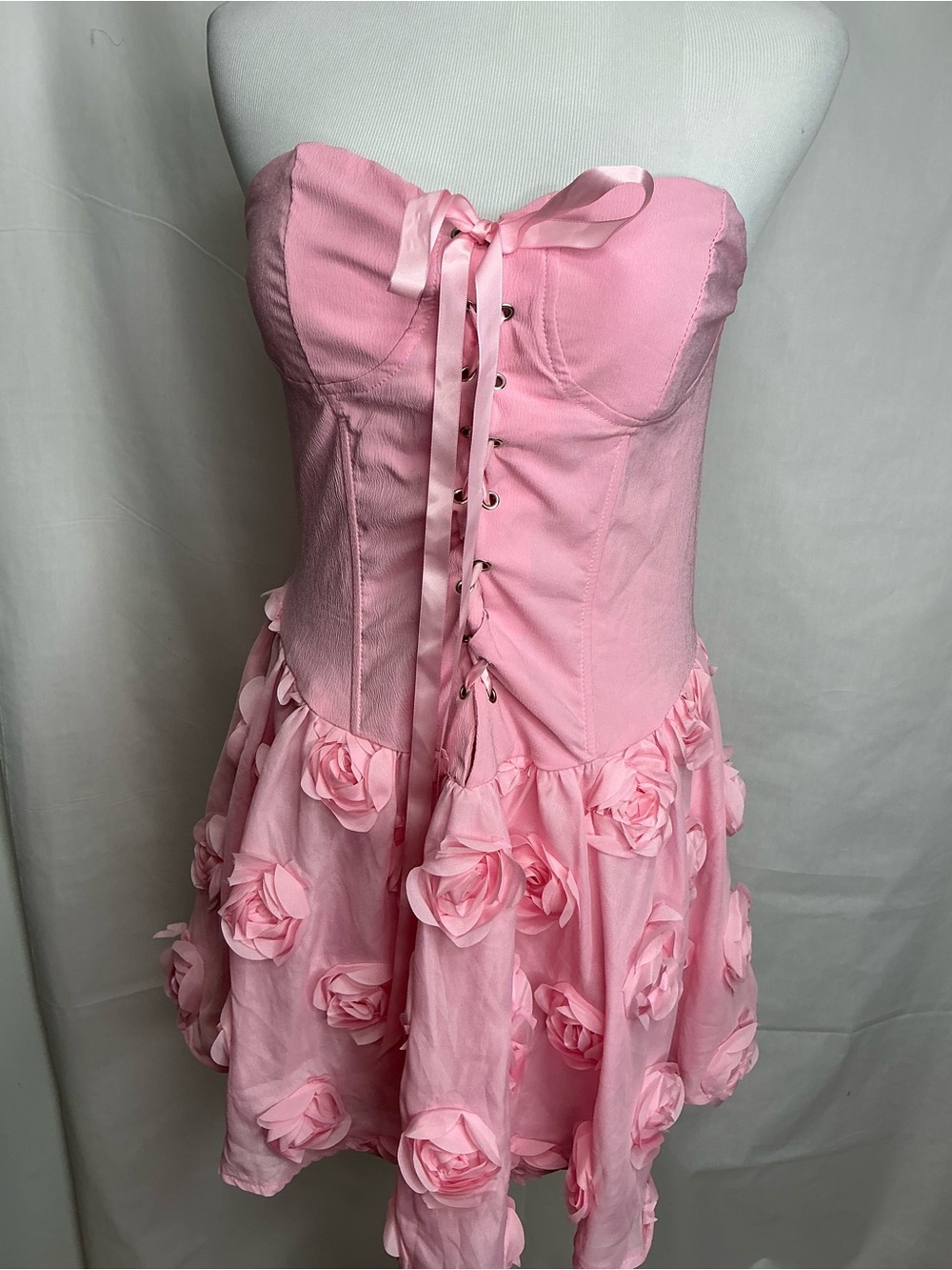 2239 - SHEIN Pink Strapless Rosette Corset Party Dress